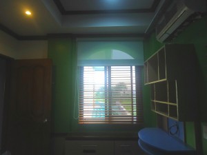 Wooden Blinds:865 WALNUT and Roller Blinds:A4007 GREEN Installed at Laguna City, Philippines