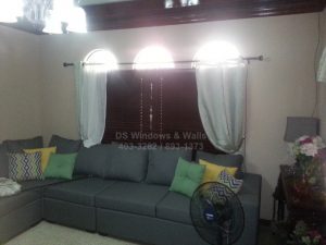 Curtains Over Mahogany Wood Blinds