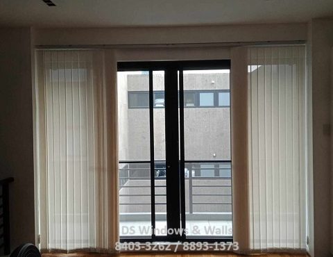 Beige fabric vertical blinds